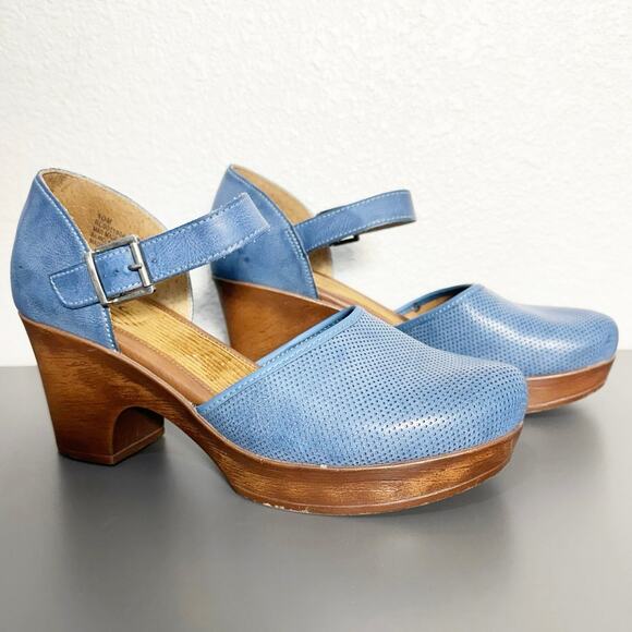 B.O.C. Gia Platform Heeled Mary Jane Clog Blue Perforated Faux Leather Size 10 - Picture 1 of 11